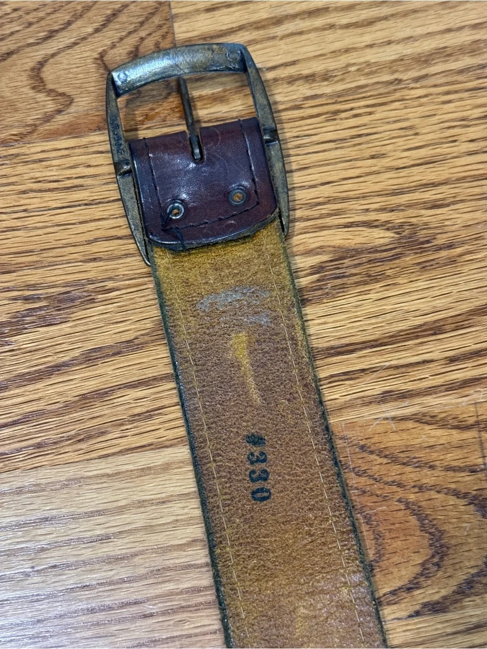 Vintage 70s Hand Tooled Leather Belt Painted Floral Flowers Boho Hippie Brown